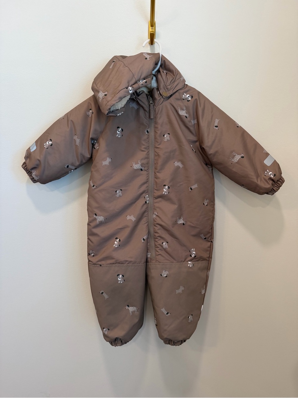 H&M Water-Repellent Dog Print Snowsuit 2T Beige Hooded Winter Suit Girl Boy Line